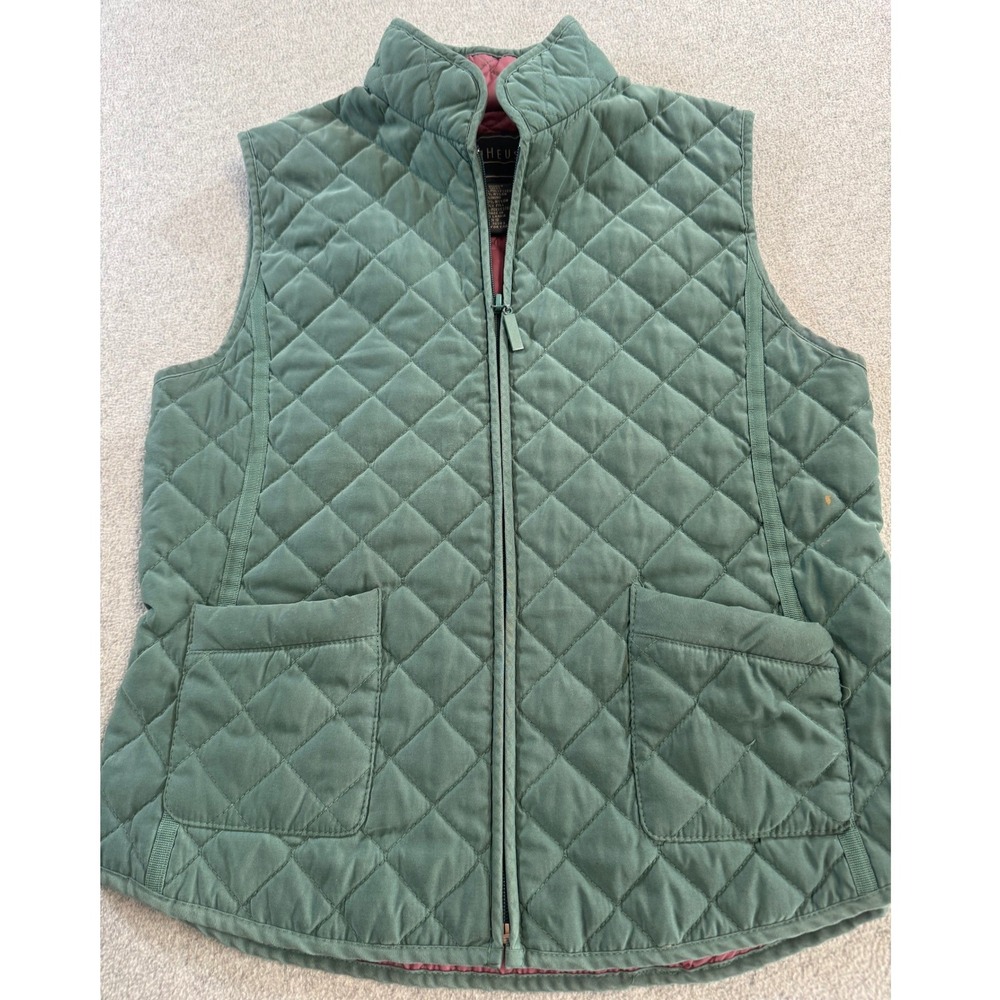 Van Heusen Quilted Vest Women XS Green Good Diamond Zip Pockets Preppy Outdoor